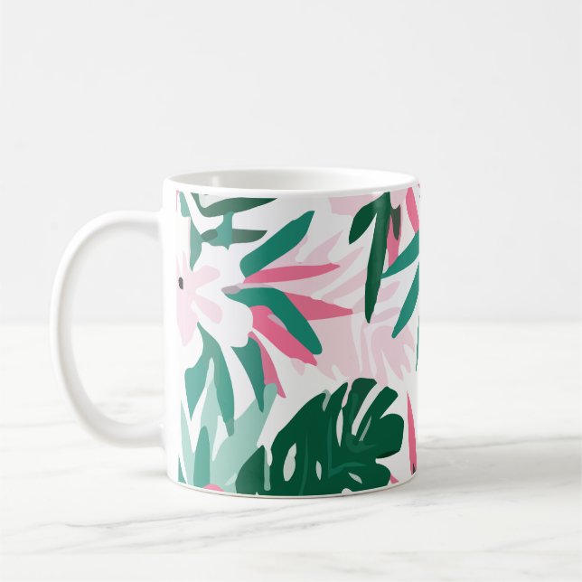 Hawaiian Mönster Rosa Flowers Kaffemugg (Vänster)