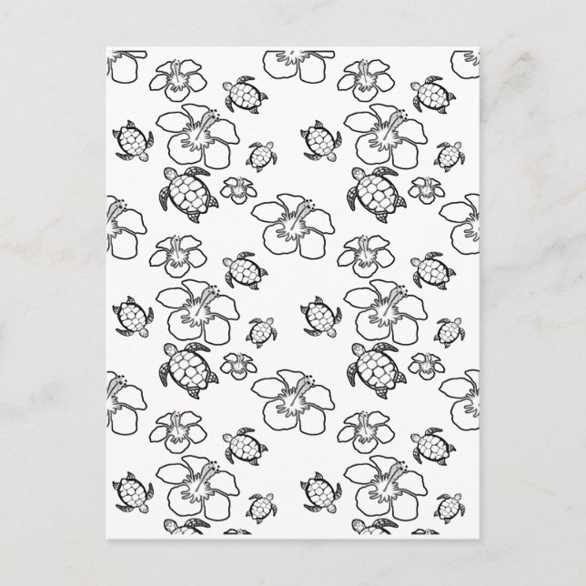 Hawaiian Mönster Vuxen Coloring Postcard Vykort (Framsida)