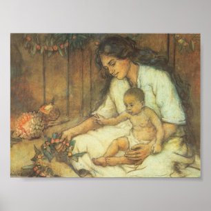 Hawaiian Mor och Child - Charles W. Bartlett Poster