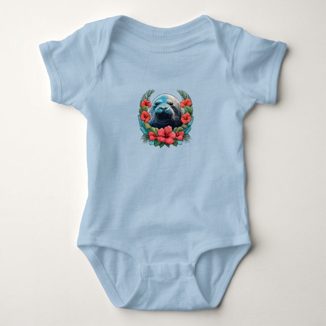 Hawaiian Munk Seal och Red Hibiscus Blooms T Shirt (Framsida)