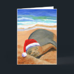 Hawaiian Munk Seal på Beach Mele Kalikimaka Kort<br><div class="desc">Den söta hawaiisiska sälen från munk önskar dig Mele Kalikimaka från stranden.</div>