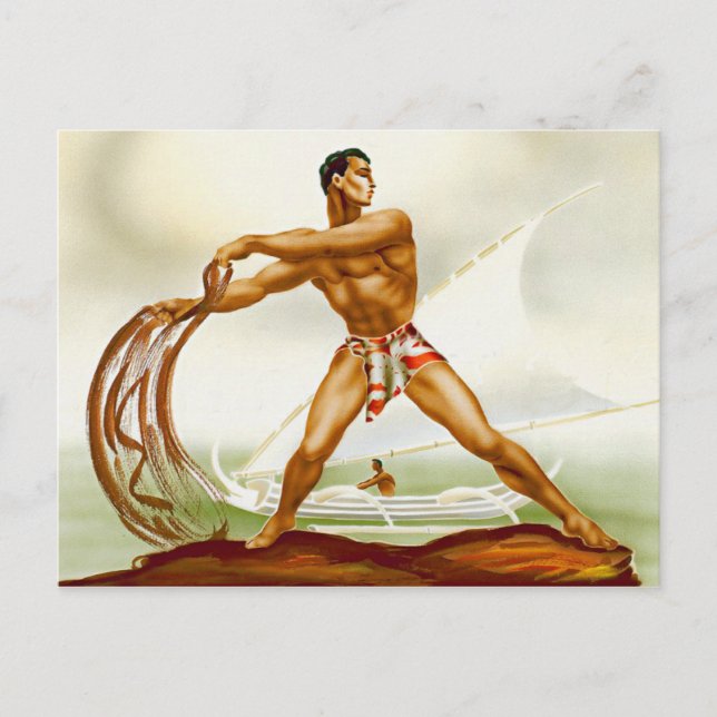 Hawaiian Net Fisherman Vykort (Framsida)