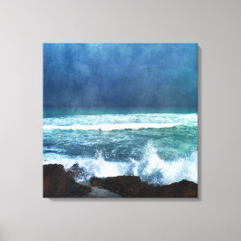 Hawaiian Ocean Vågar Aqua Teal Blue Surfa Lava Sea Canvastryck