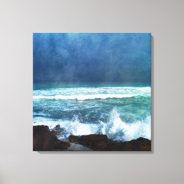 Hawaiian Ocean Vågar Aqua Teal Blue Surfa Lava Sea Canvastryck (Framsida)