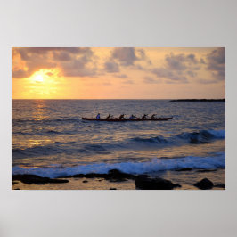 Hawaiian Outrigger Canoe vid Sunset Poster