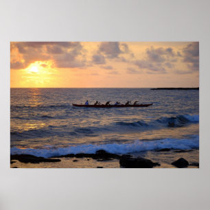 Hawaiian Outrigger Canoe vid Sunset Poster