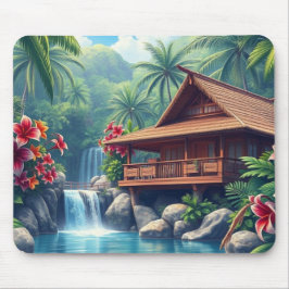Hawaiian Paradise Tropical Bungalow Mouse Pad Musmatta
