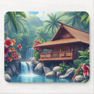 Hawaiian Paradise Tropical Bungalow Mouse Pad Musmatta