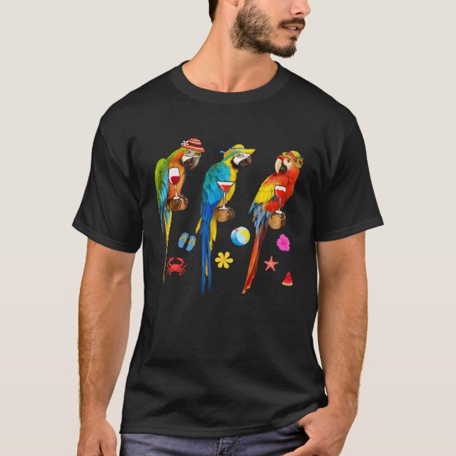 Hawaiian Parrots Drinking Wine Christmas In July T Shirt (Framsida)