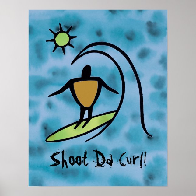 Hawaiian Petroglyph Surfer Riding the Vågar Poster (Framsidan)