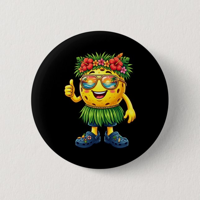 Hawaiian Pickleball Boll Tropisk Strand Sommar Knapp (Framsida)