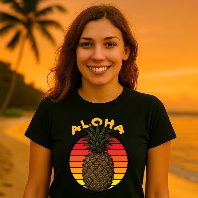 Hawaiian Pineapple Aloha Retro Sunset Template T Shirt (Skapare uppladdad)