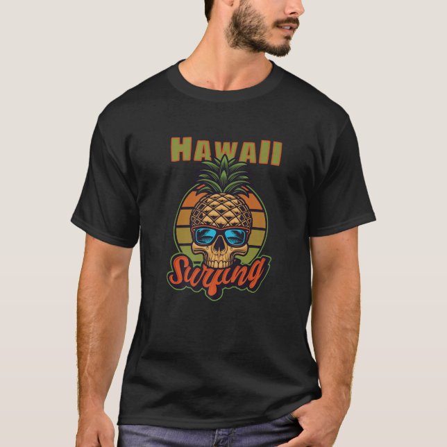 Hawaiian Pineapple Skull Aloha Summer Sunset Hawai T Shirt (Framsida)