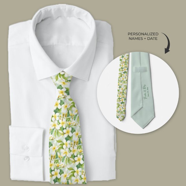 Hawaiian Plumeria Flowers Personlig Slips (Personalized wedding ties - Hawaiian Plumeria flowers)
