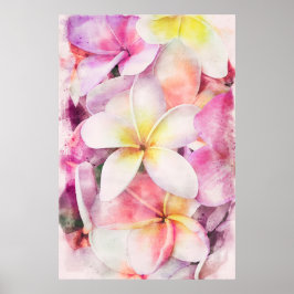 Hawaiian Plumeria Tropical Blommigt Watercolor Poster