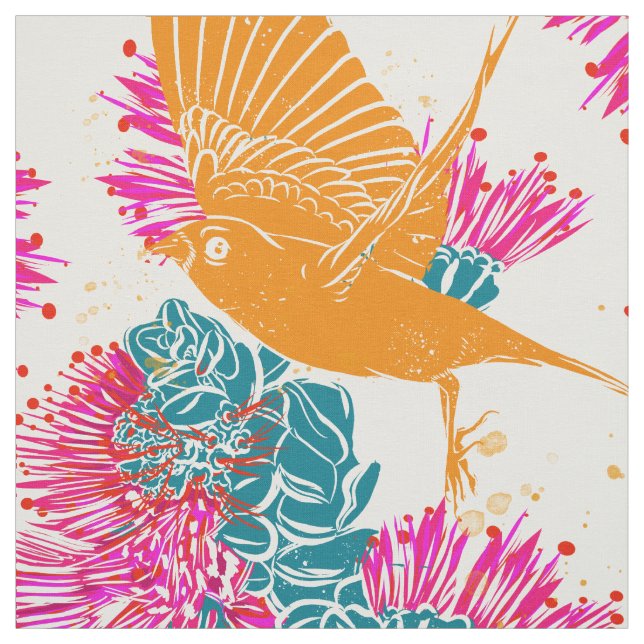 Hawaiian Print Akepa och Lehua Fabric Tyg (Provkarta)