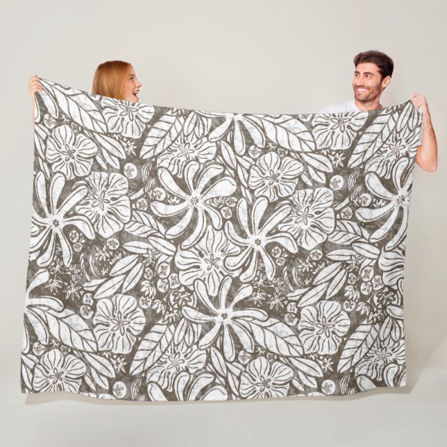 Hawaiian Print Naupaka ilima tiare-blommor Fleecefilt (På plats)