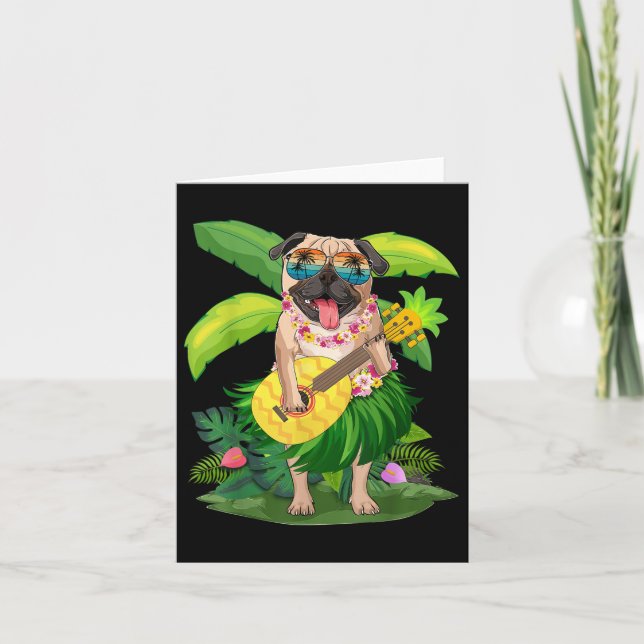 Hawaiian Pug Hund&amp; Pineapple Ukulele Summer Va Kort (Framsida)