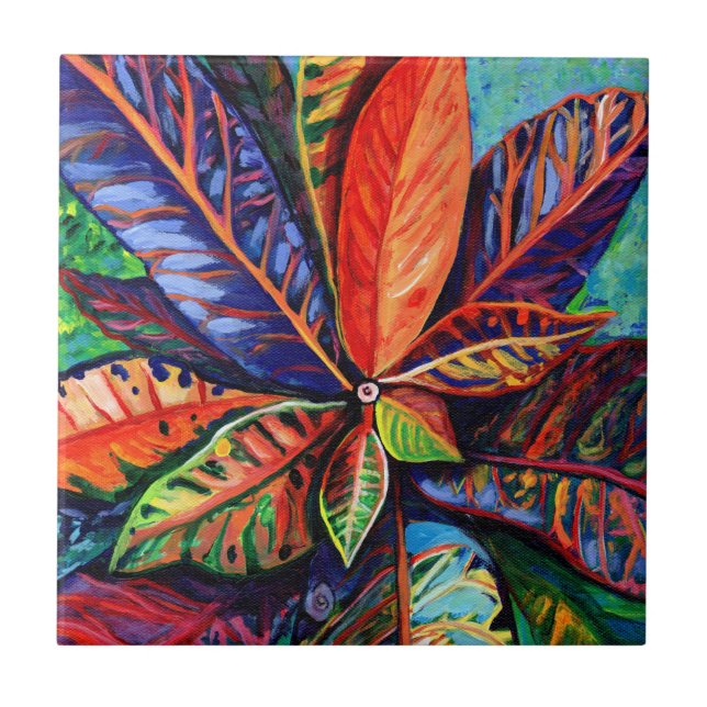 Hawaiian Rainbow Färgad Croton Plant Ceramic Tile Kakelplatta (Framsidan)