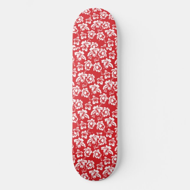 Hawaiian Red Flower Mini Skateboard Bräda 18,7 Cm (Framsida)