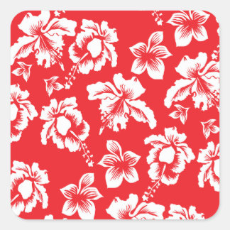 Hawaiian Red Flowers Fyrkantigt Klistermärke
