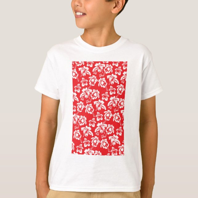 Hawaiian Red Flowers Tee Shirt (Framsida)
