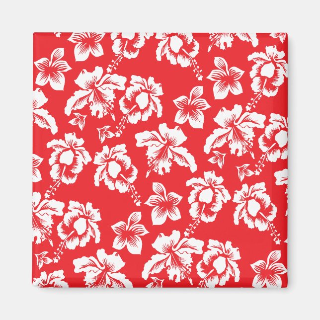 Hawaiian Red Hibiscus Blommigt Print Magnet (Framsidan)