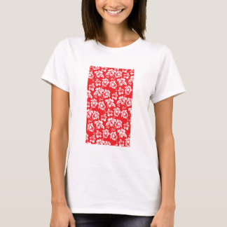 Hawaiian Red Hibiscus Blommigt Print T Shirt
