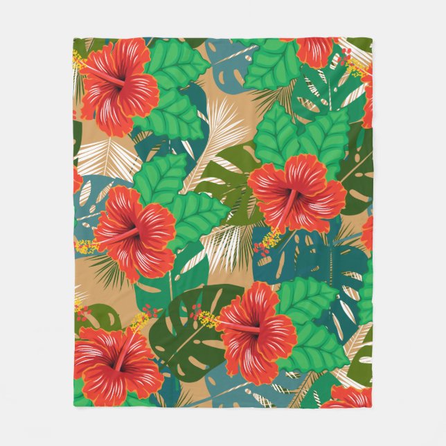 Hawaiian Red Hibiscus Island Plants Fleecefilt (Framsidan)