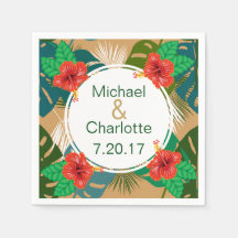 Hawaiian Red Hibiscus Luau Bride & Groom Namn