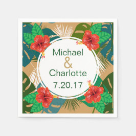 Hawaiian Red Hibiscus Luau Bride & Groom Namn Pappersservett