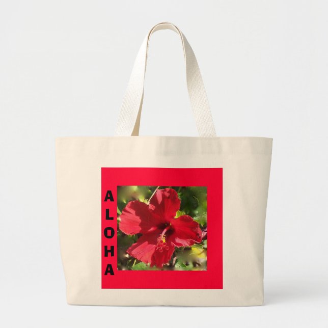 Hawaiian Red Hibiscus totebag Jumbo Tygkasse (Framsidan)