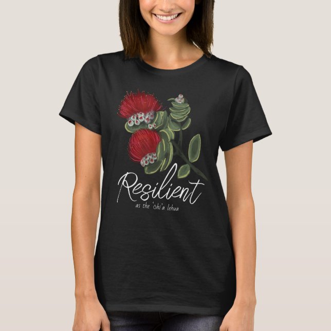Hawaiian Red Lehua Flower Watercolor Resilience T Shirt (Framsida)