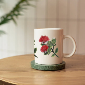 Hawaiian Red Lehua Tropical Flower Watercolor  Kaffemugg