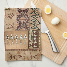 Hawaiian Sailing Canoe och Petroglyph Tapa Kökshandduk