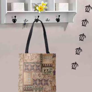 Hawaiian Sailing Canoe och Petroglyph Tapa Tote Tygkasse
