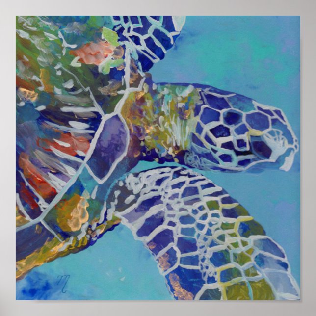 Hawaiian Sea Turtle Honu Art Poster (Framsidan)