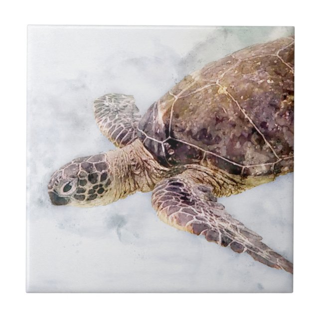 Hawaiian Sea Turtle Realistic Watercolor Kakelplatta (Framsidan)
