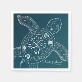 Hawaiian Sea Turtle White på Teal Beach Wedding Pappersservett