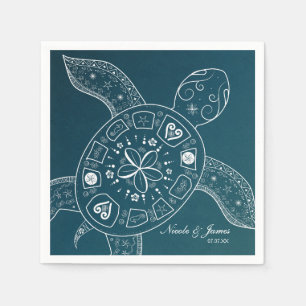 Hawaiian Sea Turtle White på Teal Beach Wedding Pappersservett