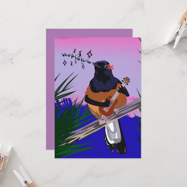 Hawaiian Shama Bird spelar ukulele Inbjudningar (Fram/Back In Situ)