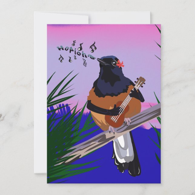 Hawaiian Shama Bird spelar ukulele Julkort (Framsida)