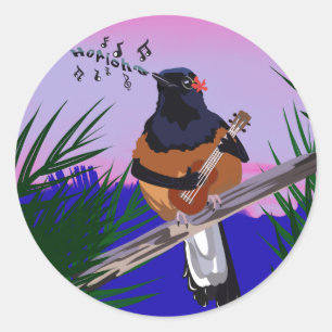Hawaiian Shama Bird spelar ukulele Runt Klistermärke