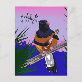 Hawaiian Shama Bird spelar ukulele Vykort