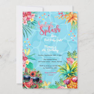 Hawaiian splish stänk sommar bassäng födelseattent inbjudningar