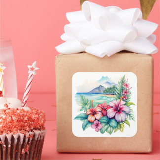 Hawaiian Sticker Fyrkantigt Klistermärke