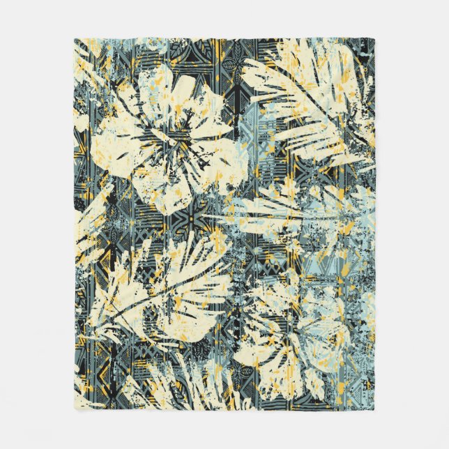 Hawaiian stil hibiscus-tyg med stamryggrad fleecefilt (Framsidan)
