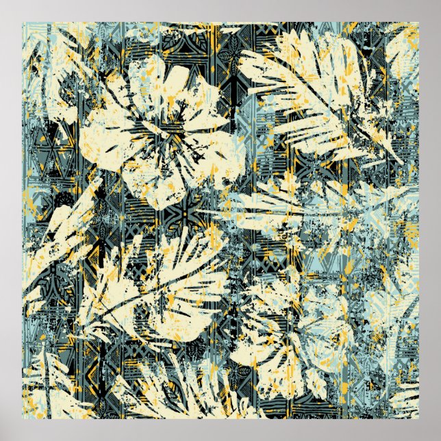 Hawaiian stil hibiscus-tyg med stamryggrad poster (Framsidan)