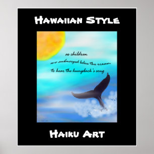 Hawaiian Stil Humpback Whale Haiku Art Print Poster