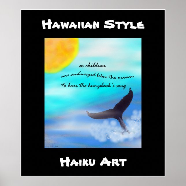 Hawaiian Stil Humpback Whale Haiku Art Print Poster (Framsidan)